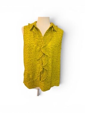 CAbi Mustard Yellow Ruffle Front Sleeveless Blouse